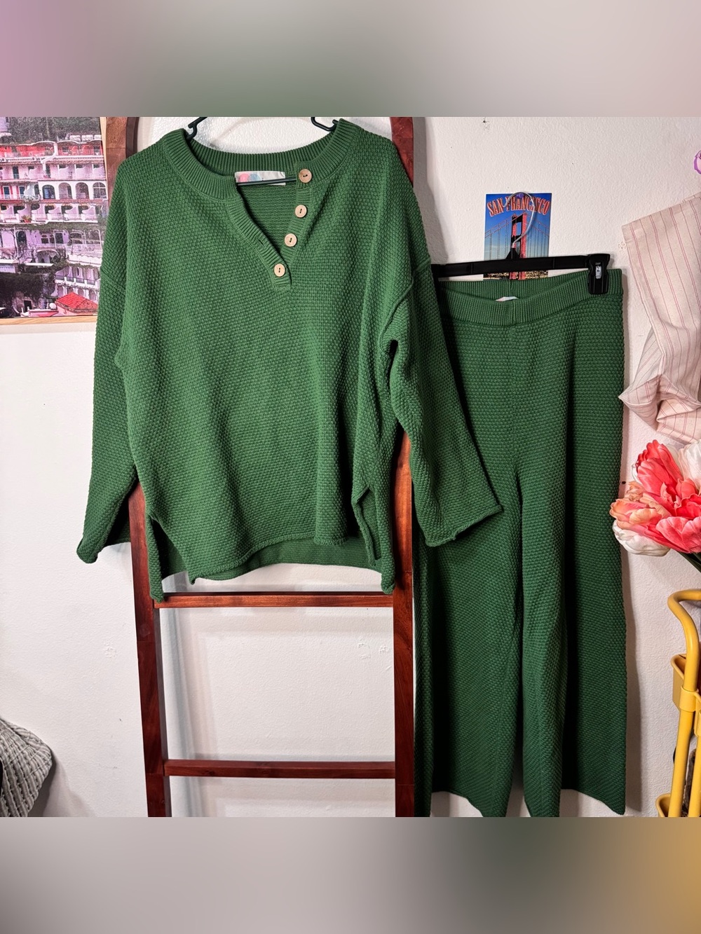 Free People Hailee Knit Sweater Set Pants and Sweater Green - Picture 4 of 7